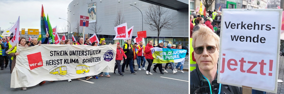 Links ist die Spitze des Demonstrationszuges zu sehen, rechts bin ich mit meinem Schild abgebildet.